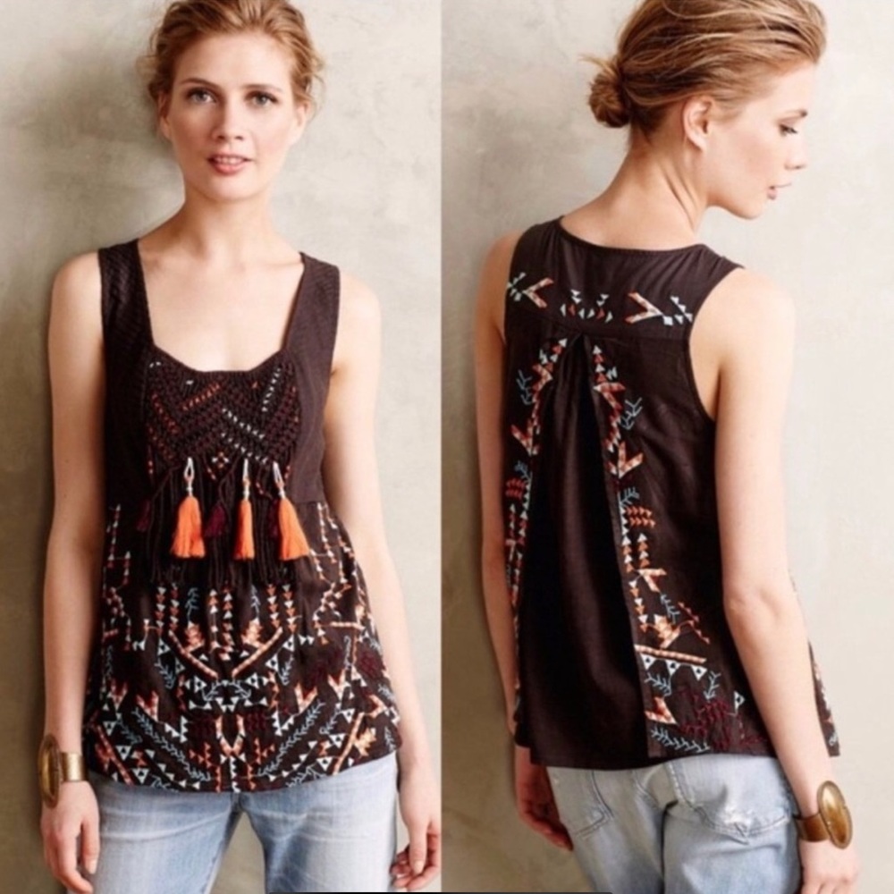 Anthro Akemi + Kin Embroidered Boho Tank Size XS